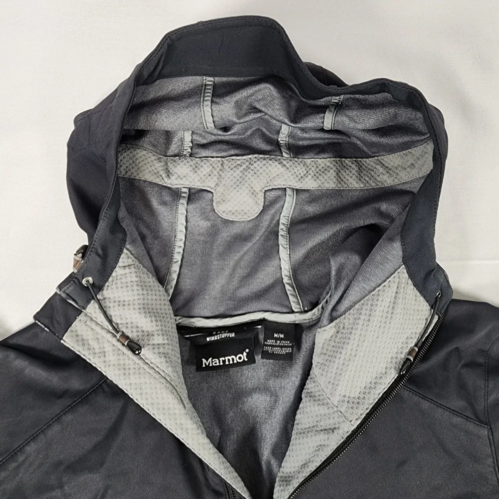 Marmot Gore Windstopper Hooded Softshell Jacket Mens Medium Black Full Zip